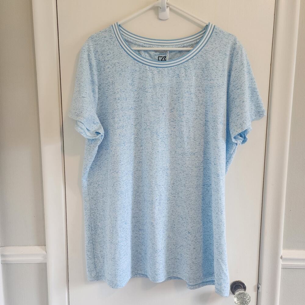 NEW Cutter & Buck Crew Womens 3XL T-shirt Tee Blue Short Sleeve DryTec Cotton